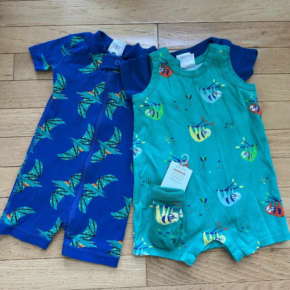 Hanna Andersson 3-6 Month Blue-Green Baby Clothes Bundle
